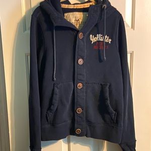 Hollister Men's Button Down Dark Blue Hoodie